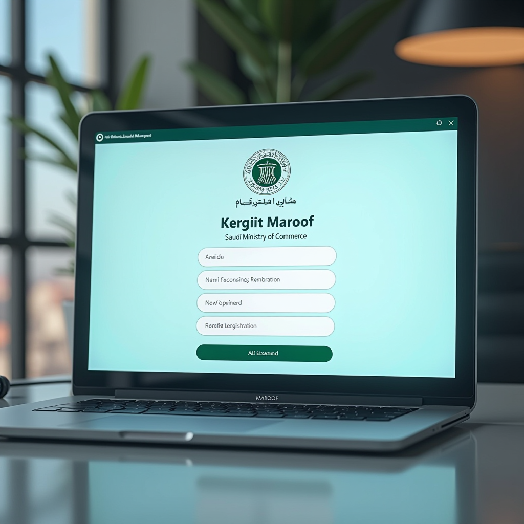 واجهة منصة معروف الإلكترونية التابعة لوزارة التجارة السعودية تعرض شاشة التسجيل الرئيسية مع الشعار الرسمي والحقول الإلكترونية للتسجيل
